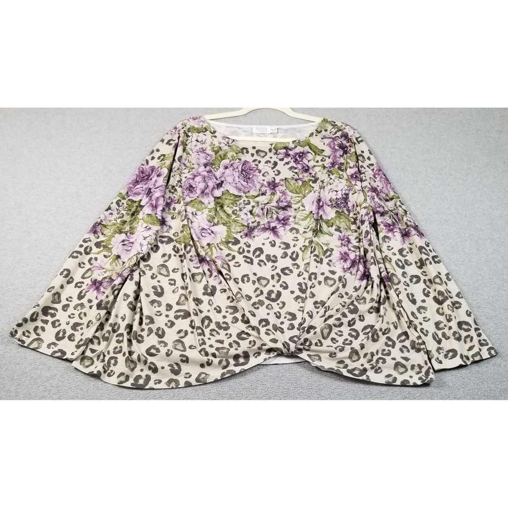 Time and Tru Top Women's 3XL XXXL Purple Floral Leopard Knot Front See Through